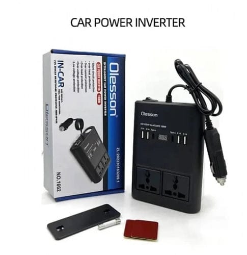 INVERSOR DE CORRIENTE PARA AUTOS DE 12V A 110V ENCENDEDOR DE CIGARRILLO CON 4 PUERTOS USB + TIPO C 150W